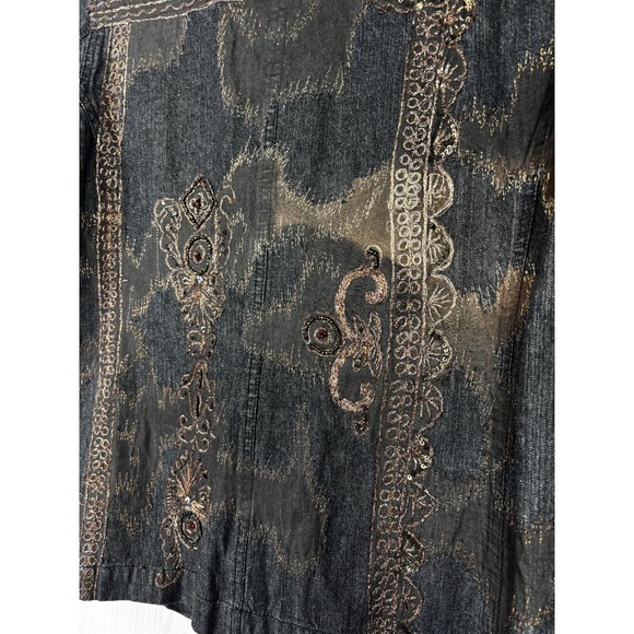 Vintage Chico's Embroidered Denim Jacket M Copper Beaded Y2K Boho Western - Picture 6 of 11